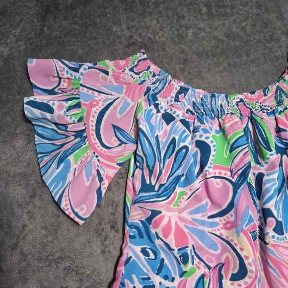 Lilly Pulitzer Laurana Maddlyn Off-The-Shoulder Stretch Dress Sz S Flounce Pink - Picture 10 of 13